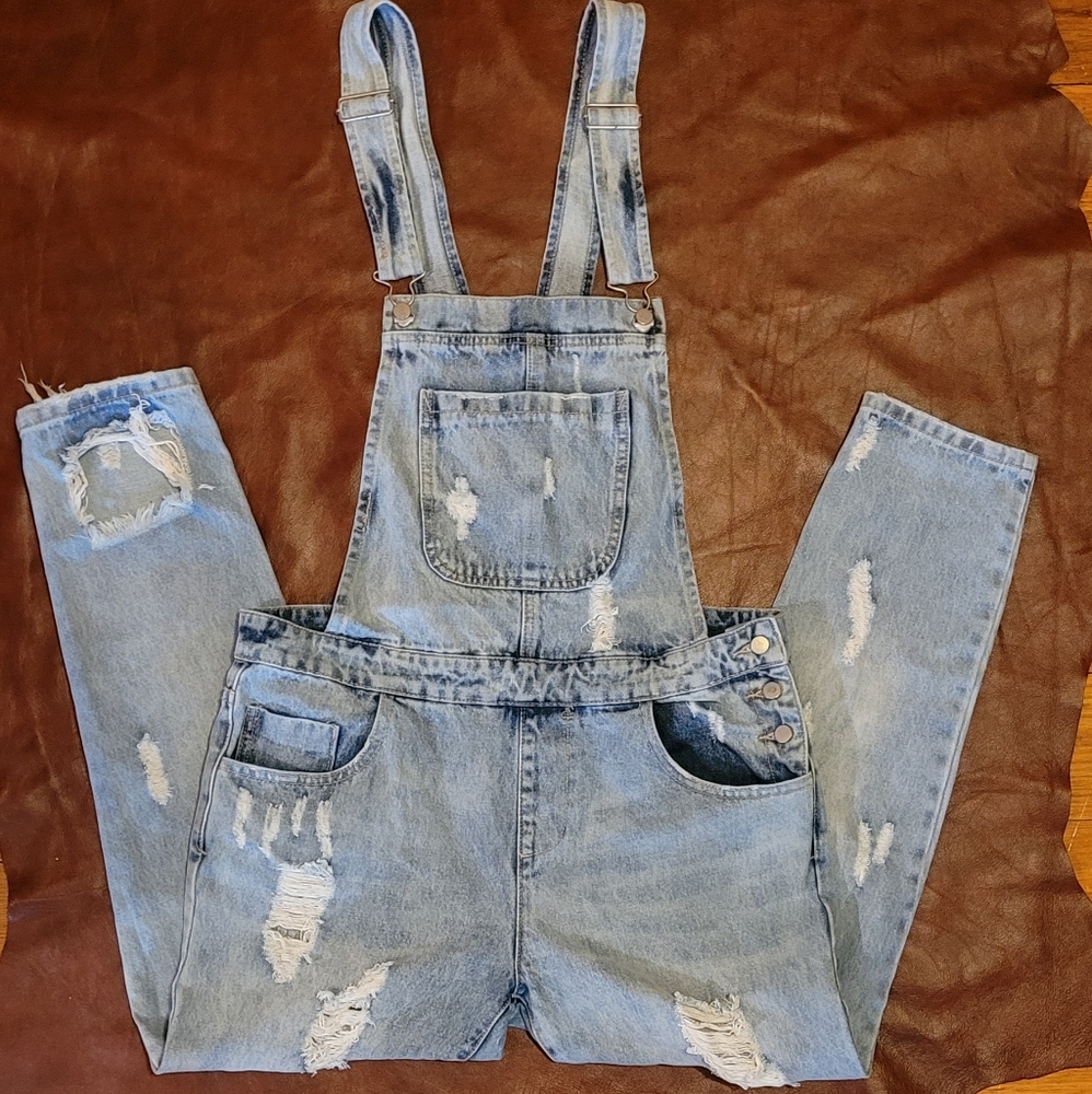 Forever 21 Distressed Denim Overalls